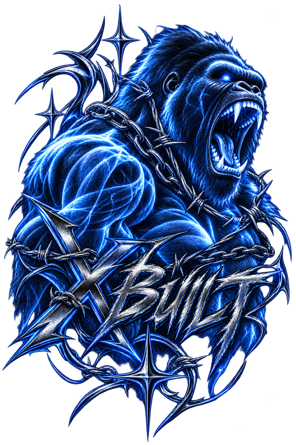 XBuilt chrome and electric blue gorilla artwork